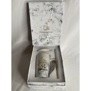 Duo Awesome Dad Grey Marble Ceramic Coffee Mug 14oz Gift Set with Lid and Spoon